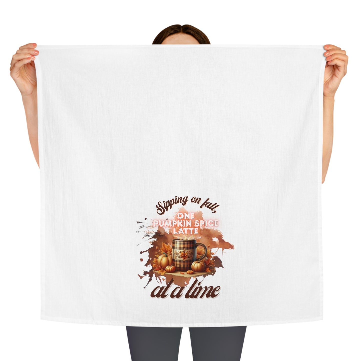 Fall-Themed Tea Towel for Pumpkin Spice Lovers, Kitchen Décor, Cozy Gift for Fall, Thanksgiving, Autumn Kitchen Towel