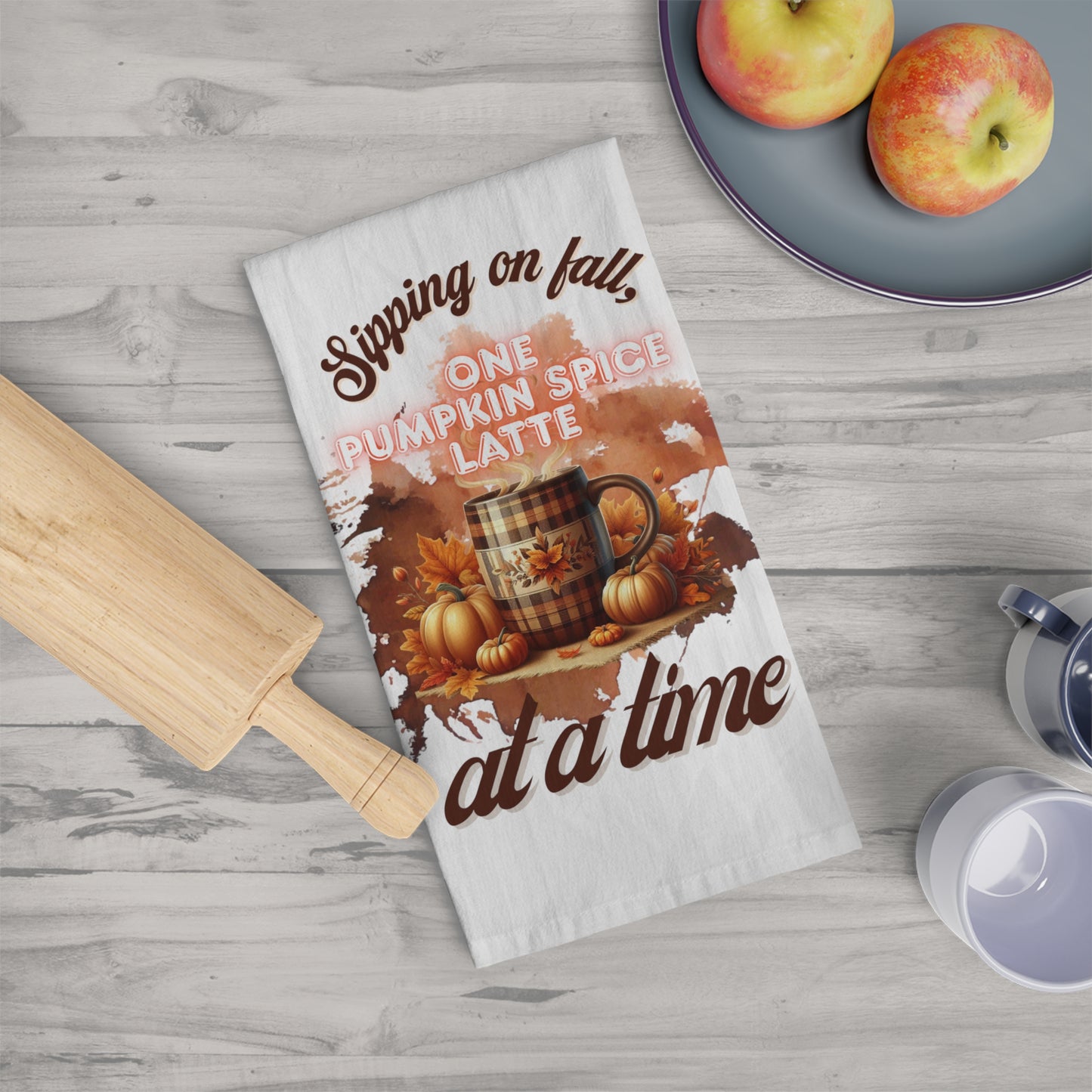 Fall-Themed Tea Towel for Pumpkin Spice Lovers, Kitchen Décor, Cozy Gift for Fall, Thanksgiving, Autumn Kitchen Towel