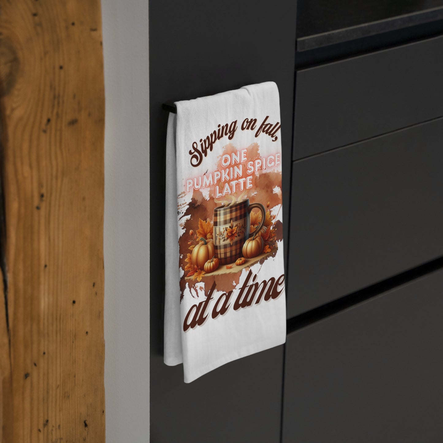 Fall-Themed Tea Towel for Pumpkin Spice Lovers, Kitchen Décor, Cozy Gift for Fall, Thanksgiving, Autumn Kitchen Towel