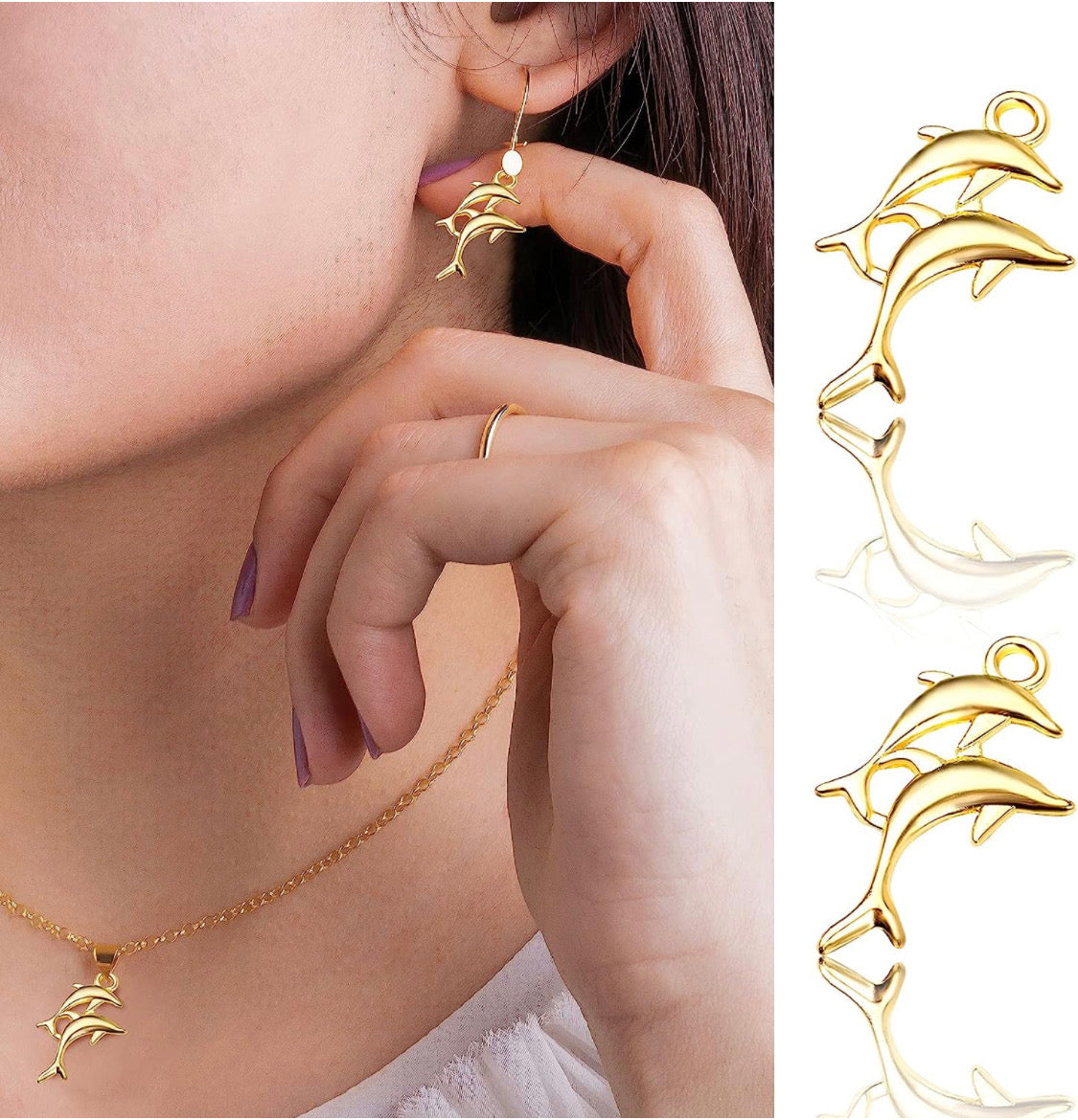 Silver and gold dolphin charms