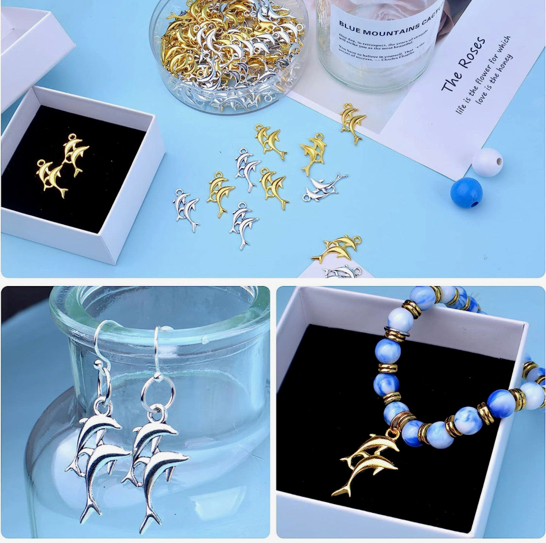 Silver and gold dolphin charms