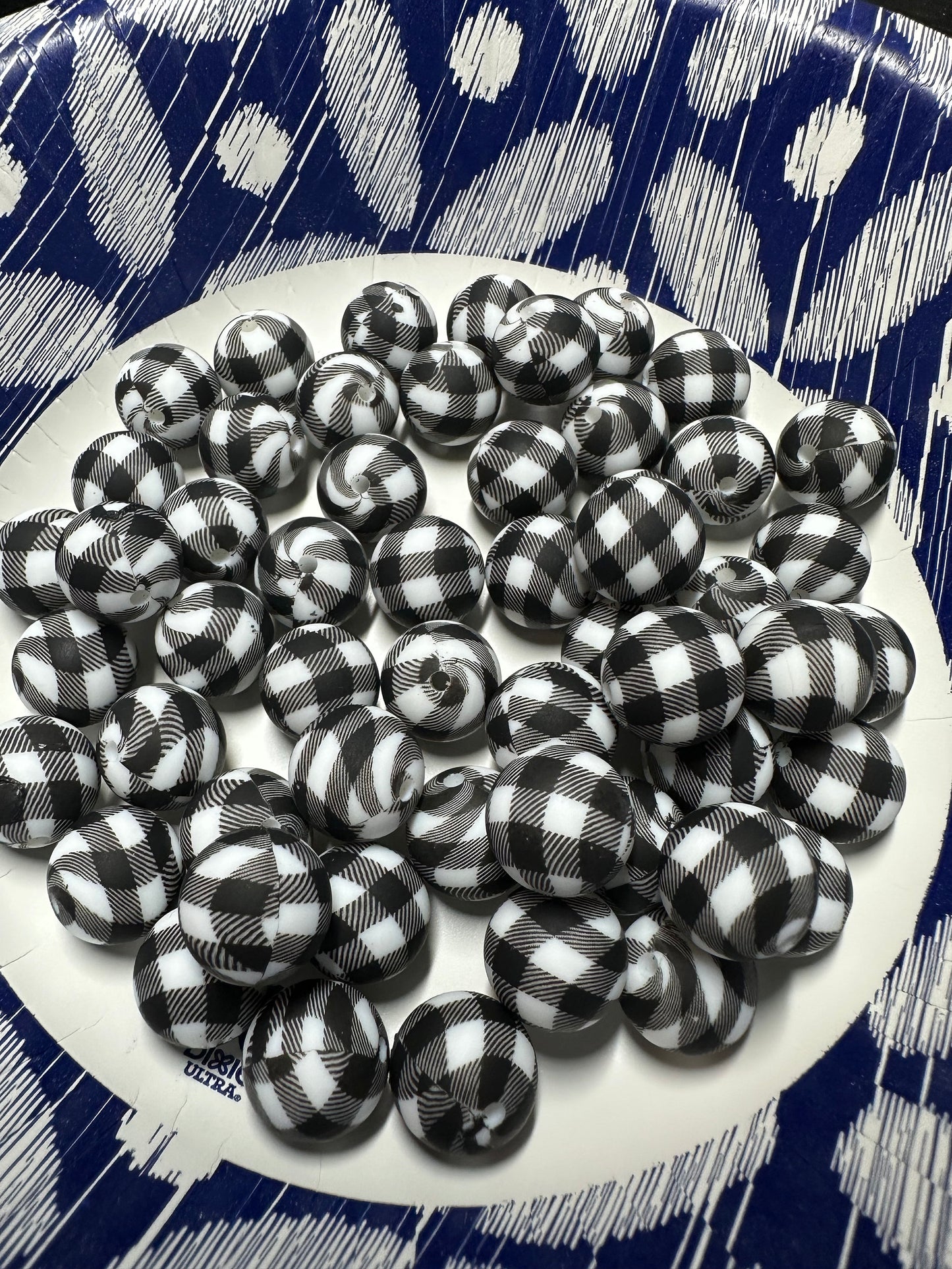 Checkered Silicone Bead